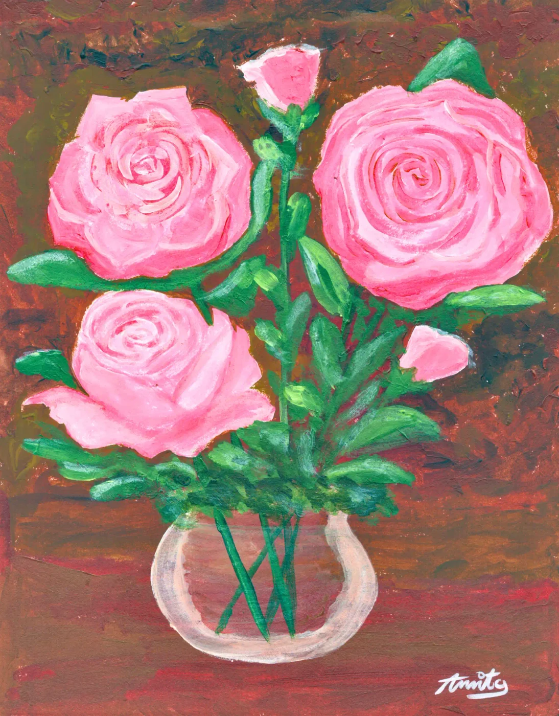 Pink Roses in Clear Vase — owner-supplied original artwork