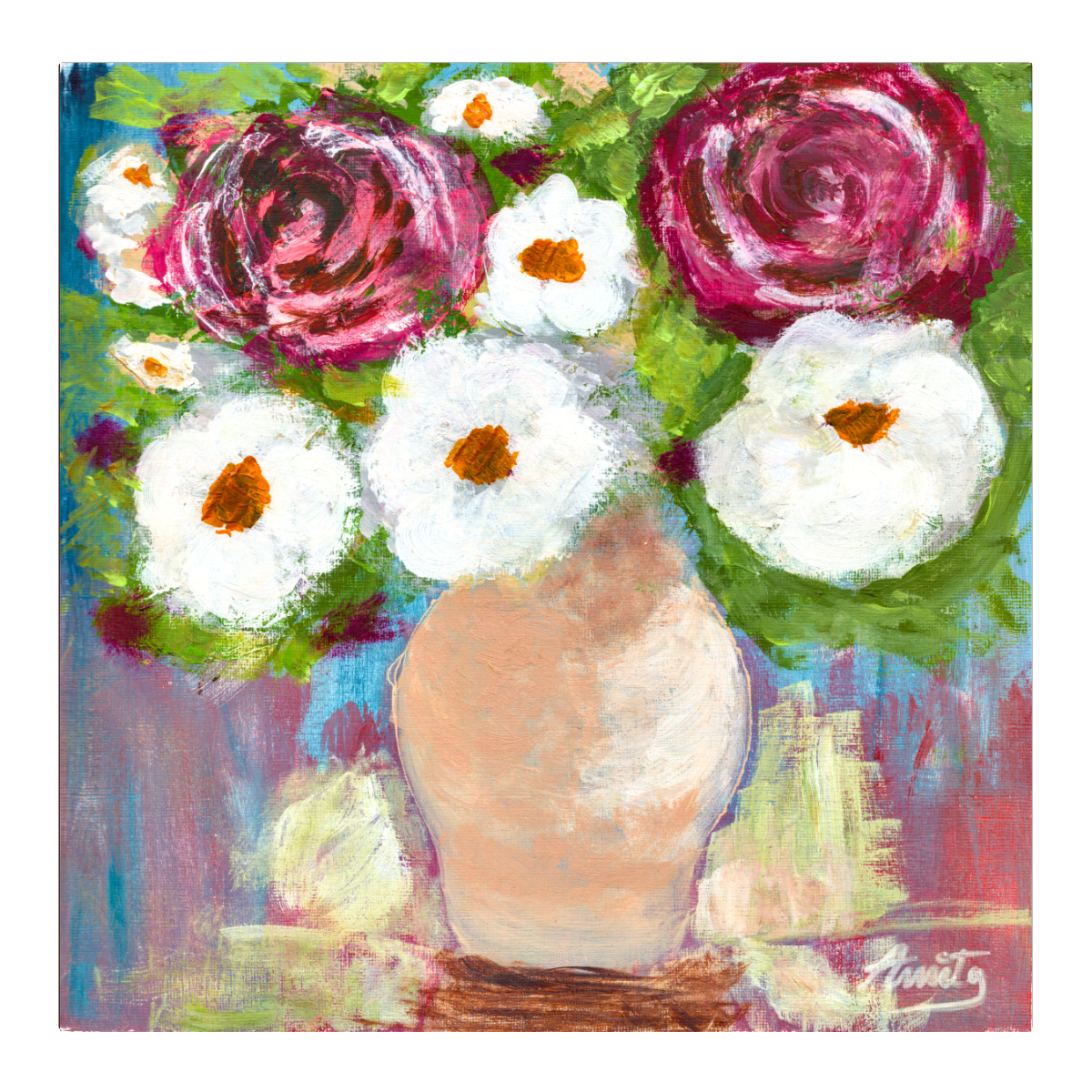 “Red & White Flowers Art Print by Amit Abha”